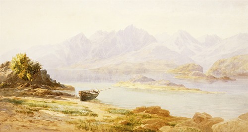L Manipori [sic] upper end with rocky islets Evening
