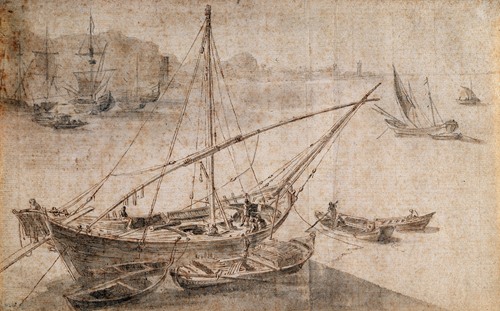 Tartane van de Middellandse Zee in een haven tijdens het verslaan van een lading hout