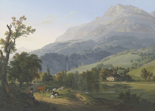 Vue de l’Aiguille de Varens de la Cascade de Chêde, & du Village de ce même nom, prise Sur la route de Chêde au pont des Chèvres