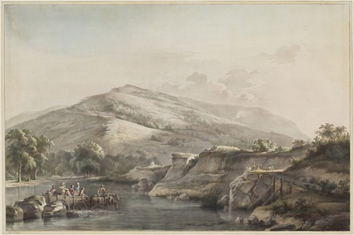A Group of Peasants Crossing a Ford with a Horse-Drawn Cart