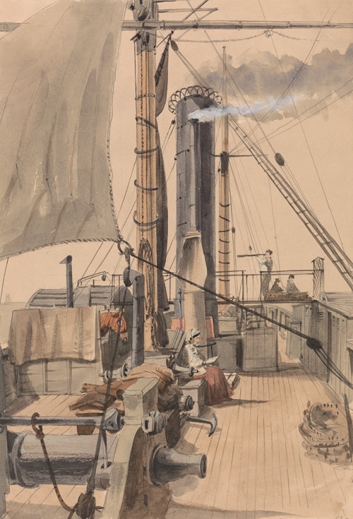 Deck of a Paddle Steamer With a Girl Reading and a Horse Travelling in a Loose-Box