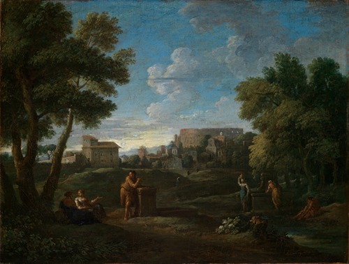 Klassische Landschaft bei Rom mit Blick vom Palatin auf das Kolosseum