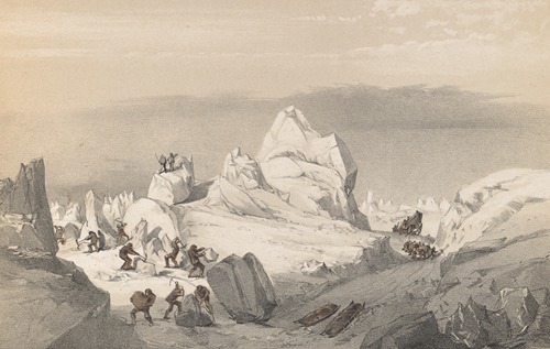 Division of Sledges finding and cutting a road through heavy hummocks, in the Queen’s Channel