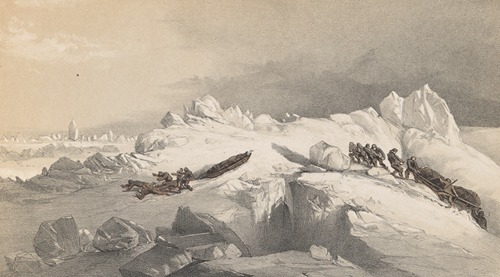 Division of Sledges finding and cutting a road through heavy hummocks, in the Queen’s Channel