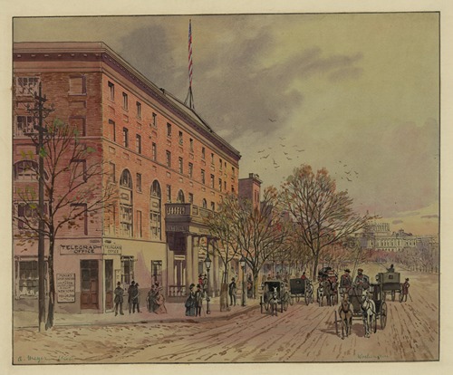 View of Washington looking down Pennsylvania Ave. toward unfinished Capitol. National Hotel on left, no. 2