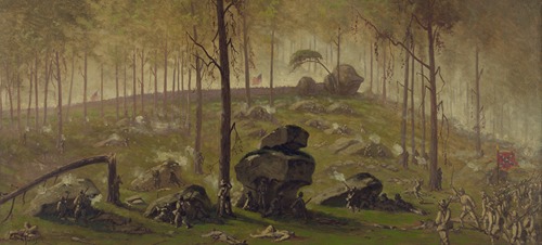 Attack of Johnston’s Div., C.S.A. on the breastworks on Culps Hill defended by Wadsworth’s Div