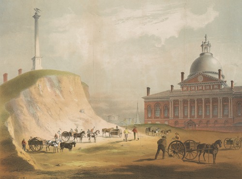 Old Boston. Beacon Hill from the present site of the reservoir between Hancock & Temple Sts.