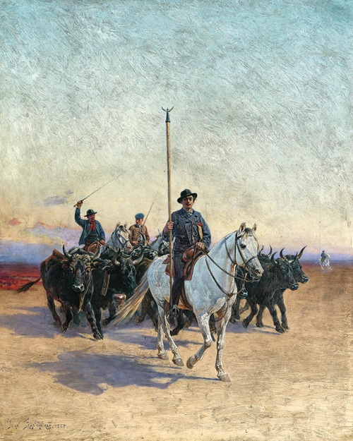 The Cattle Farmer Folco de Baroncelli-Javon (1869-1943) on Horseback with a Herd of Cattle