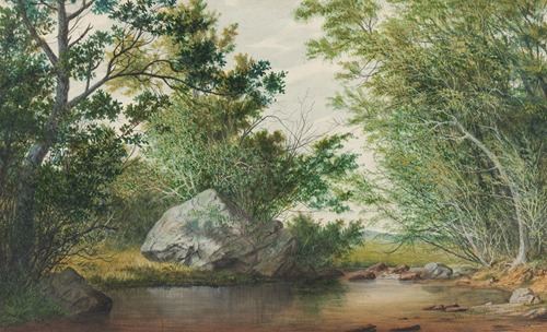 Landscape with Wooded Stream and Boulder