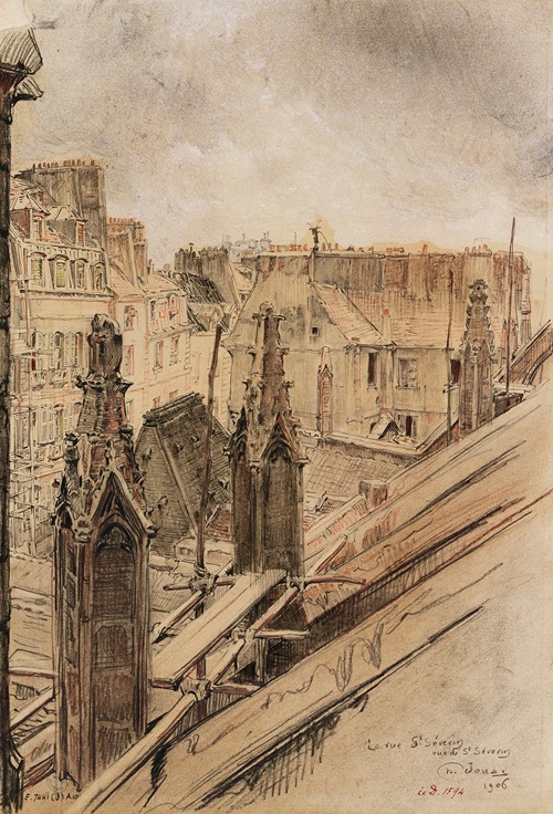 Effets de toits, rue Saint Séverin, 1906, vue du haut de l’église Saint-Séverin