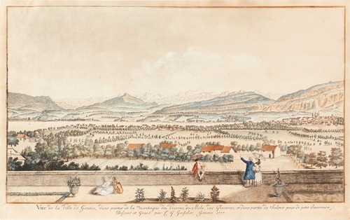 Vue de la Ville de Genéve, d’une partie de la montagne des Voirons, du Molé, des Glacieres, et d’une partie de Saleve prise de petit Saconnex