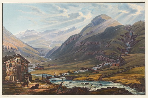 Vue de la Jonction des deux sources du Rhin antérieur celui du Mont Badus et du Crispalt, prise près de Chiamut