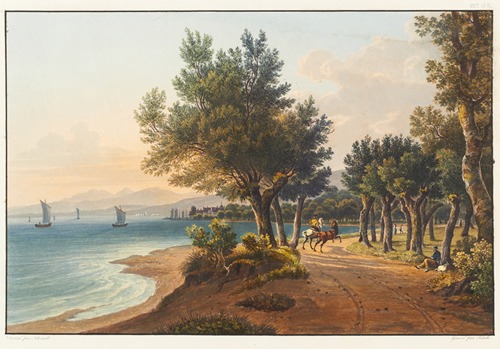 Vue prise entre Arbon et Horn vers Roschach au port du lac de Constance