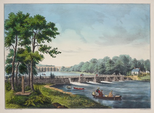 View on the Harlem River, N.Y. The High Bridge in the distance