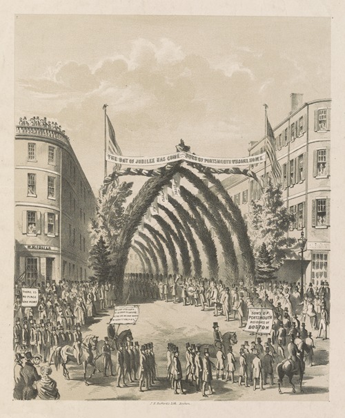 Market St. Portsmouth with its triumphal arches & grand procession of the sons of Portsmouth, July 4th, 1853