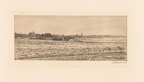 Farm with barns in a flat landscape