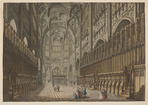 Perspective view of the interior of the chapel of King Henry VII in Westminster Abbey