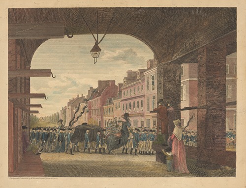 High Street, from the country market-place, Philadelphia; with the procession in commemeration of the death of General George Washington, December 26th 1799