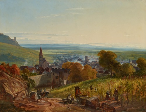Landschaft mit Reisenden – Blick auf Ribeauvillé im Elsaß