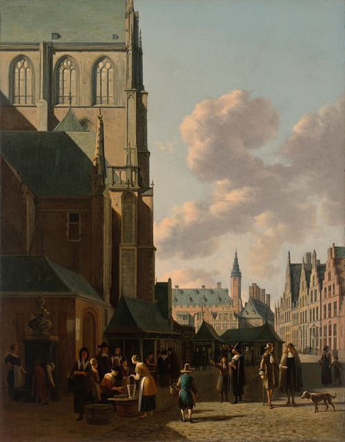The Grote Markt, Haarlem, looking west, with the Grote Kerk (St Bavo’s) and the fish-market, the Town Hall beyond