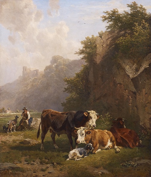 Landschaft mit Hirte und Viehherde