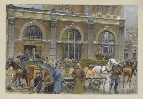 Vor der Fleisch[markt]halle III. Invalidenstrasse im Kriegswinter 1917-18