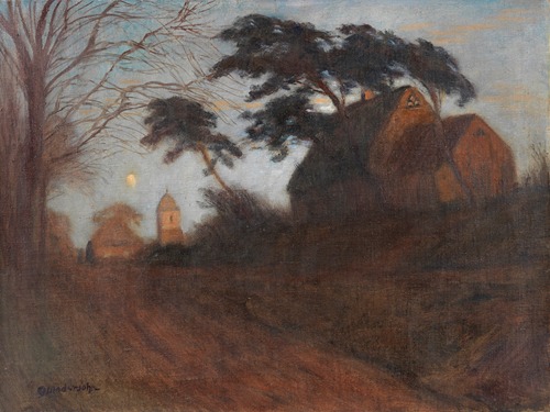 Eingang von Worpswede (Abend in Worpswede mit der alten Schmiede von Struß)