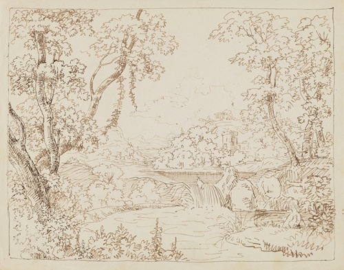 Landscape with Trees by the River, in the Background on a Hill