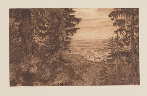 Landscape. On the Bottom Left, a Group of Roe Deers