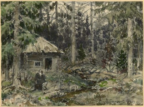 Hut in the Krasnoyarsk Taiga during a Stay by the Artist.