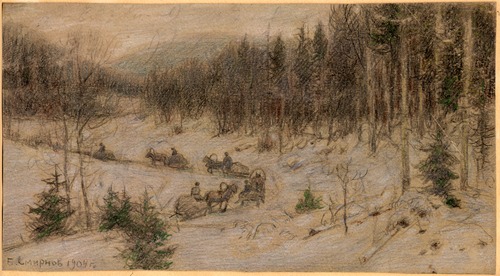 Siberian Road in Winter. A String of Carts Going from ‘Rasseia’ to the Krasnoyarsk Region.