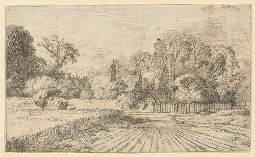 Landscape with rural buildings (Road next to a corn field)