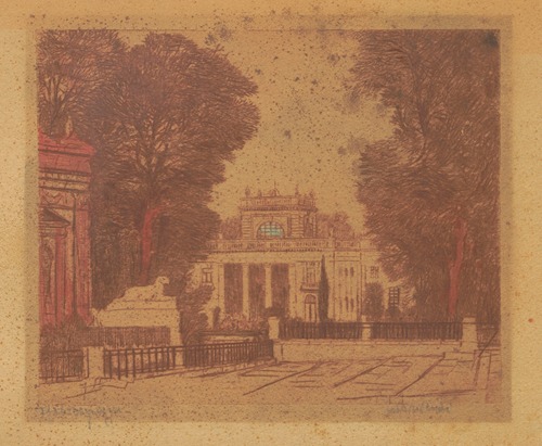 The Palace on the Isle in Łazienki Park seen from the side of the Amphitheatre.