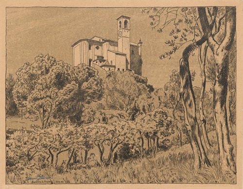 View of the church of St. Nicholas the Wonderworker on a hill in Gardone Riviera on Lake Garda, Lombardy