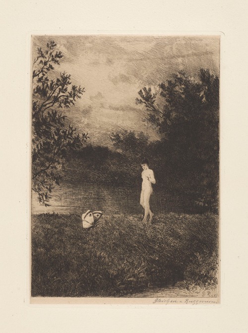 Fantastical Landscape with a Girl and a Butterfly