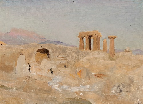 Temple of Apollo and Mount Parnassus in Corinth. From the journey to Greece