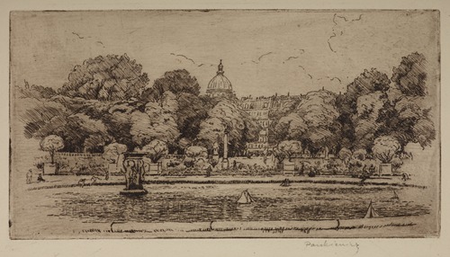 The Jardin du Luxembourg in Paris with a view of the dome of the Pantheon