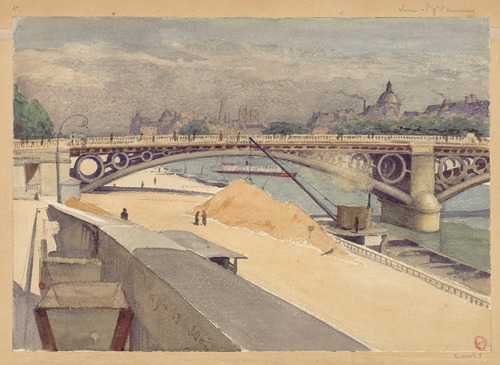 Sablière Port du Louvre, en arrière plan le Pont des Saints-Pères, l’Institut et la Cité