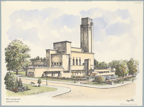 Gezicht op het Raadhuis van Hilversum