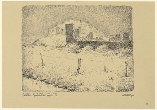 Bergen; ruïne van boerderij met erachter een bunker, aan de Groeneweg, Bergermeer