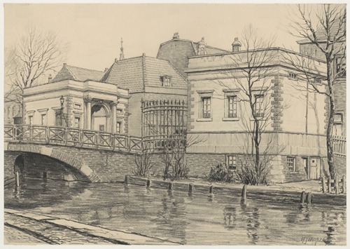 Kommiezenhuisjes, zuidoostzijde, en gedeelte der Grote Houtbrug