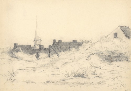 Gezicht op het dorp vanuit de duinen