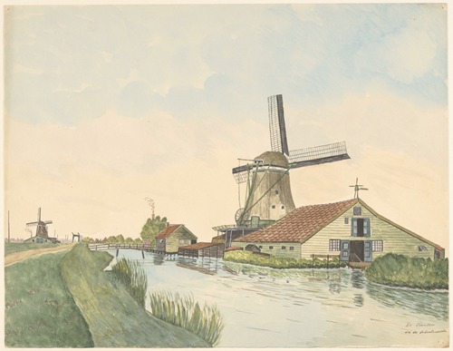 Molen De Veenboer aan het Guispad, met molen De Schoolmeester