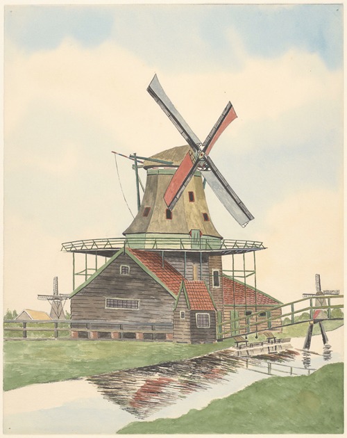 Molen Het Guiswijf, met op de achtergrond links en rechts twee ander molens