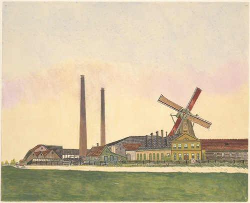 Papiermolen De Eendracht, achterzijde, met links twee schoorsteenpijpen