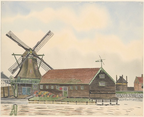 Verf-en-cementmolen De Beer aan de Wormerdijk aan de Zaan, buitendijks, naast het Zuiderveer