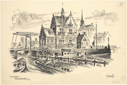 Gezicht op het havenkantoor te Zaandam.