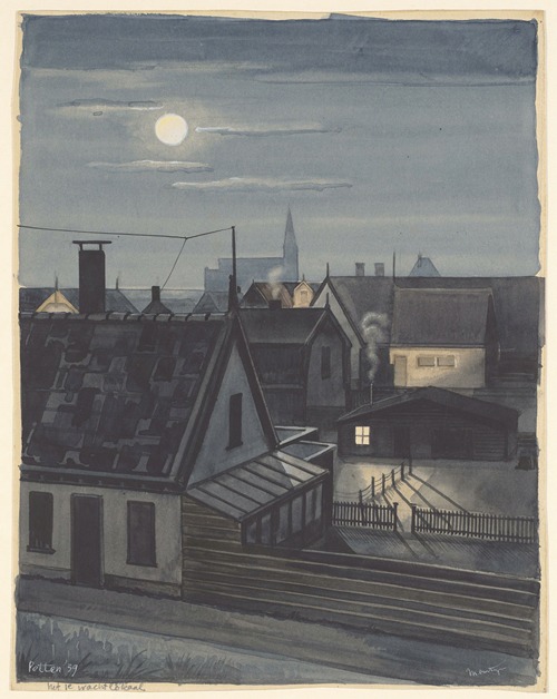 Gezicht te Petten bij nacht. het 1e wachtlokaal