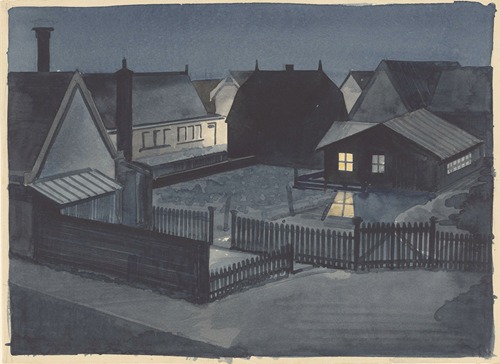 Gezicht te Petten bij nacht. het eerste wachtlokaal