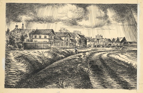 Gezicht vanaf de Oostdijk in de Beemster op ‘Het Witte Huis’ Purmerend. Rechts is de Beemster brug zichtbaar.